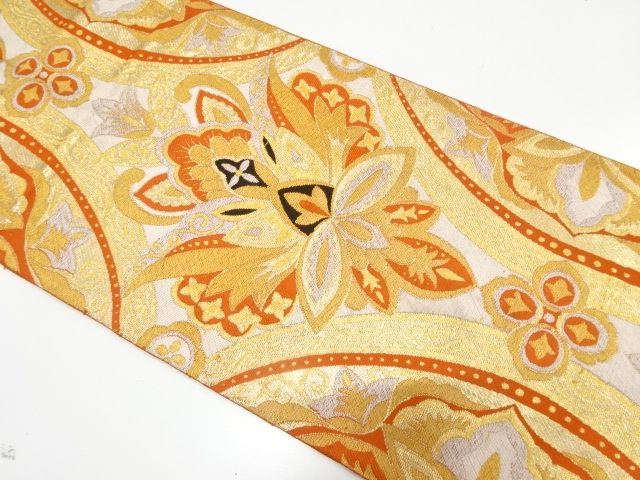 JAPANESE KIMONO / ANTIQUE FUKURO OBI / SILK / WOVEN FLORAL SARASA